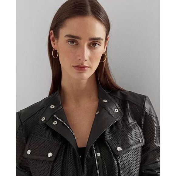 LAUREN RALPH LAUREN NWT Women's Perforated Leather Field Jacket 4 - Picture 6 of 8